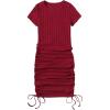 imageMakeMeChic Womens Casual Drawstring Side Round Neck Short Sleeve Bodycon DressBurgundy