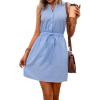 imageMakeMeChic Womens Casual Sleeveless Summer Dress Button Down Tie Waist A Line Short Tank DressBlue