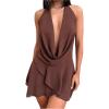 imageMakeMeChic Womens Chiffon Halter Draped Backless Dress Ruffle Tiered Party Mini DressesCoffee Brown