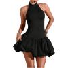 imageMakeMeChic Womens Color Block Halter Neck Mini Dress Sleeveless Open Back A Line Short DressesBlack