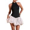 imageMakeMeChic Womens Color Block Halter Neck Mini Dress Sleeveless Open Back A Line Short DressesBlack and White