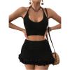 imageMakeMeChic Womens Crochet Cover Up Halter Crop Tops and Ruffle Skirt Swimwear Bathing SuitBlack