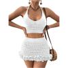 imageMakeMeChic Womens Crochet Cover Up Halter Crop Tops and Ruffle Skirt Swimwear Bathing SuitWhite