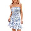 imageMakeMeChic Womens Floral Print Knot Shoulder Mini Cami Dress Frill Trim Ruffle Shirred Summer DressBlue
