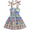 imageMakeMeChic Womens Floral Print Shirred Tie Shoulder Sleeveless A Line Short Cami DressBlue