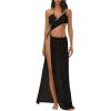 imageMakeMeChic Womens Halter Mesh Sheer Ruched Asymmetrical Swimsuit Coverup Beach DressBlack