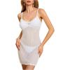 imageMakeMeChic Womens Hollow Out Crochet Dress Spaghetti Strap Knit Mini Dresses Swimsuit Cover UpWhite