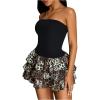 imageMakeMeChic Womens Leopard Print Strapless Short Tube Dress Ruffle Tiered A Line Mini DressesBlack