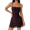 imageMakeMeChic Womens Mesh Cherry Print Cami Dress Sleeveless Lettuce Trim Bodycon Mini Dresses SundressBlack and Red