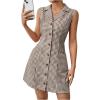 imageMakeMeChic Womens Plaid Gingham Lapel Button Down Short Dresses Sleeveless A Line Shirt Dress with PocketBrown