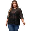 imageMakeMeChic Womens Plus Size Clothes Concert Outfits Summer Sequin Tops See Through Mesh Short Sleeve ShirtsBlack Rhinestone