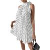 imageMakeMeChic Womens Polka Dots Halter Dress Tie Sleeveless Pleated A Line Flare Mini DressesWhite