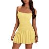 imageMakeMeChic Womens Spaghetti Strap Corset Dress Ruched Sleeveless Ruffle A Line Mini Cami DressesYellow