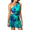 imageMakeMeChic Womens Summer Dress 2025 Tie Dye One Shoulder Mini Dress Pleated Cut Out Wedding Guest DressesMulticolor