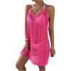 imageMakeMeChic Womens Swimsuit Crochet Swim Beach Cover Up Dress Hollow Out Sleeveless Knit Swim Dresses SwimwearHot Pink