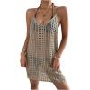 imageMakeMeChic Womens Swimsuit Crochet Swim Beach Cover Up Dress Hollow Out Sleeveless Knit Swim Dresses SwimwearKhaki