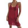 imageMakeMeChic Womens Swimsuit Crochet Swim Beach Cover Up Dress Hollow Out Sleeveless Knit Swim Dresses SwimwearRed