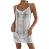 imageMakeMeChic Womens Swimsuit Crochet Swim Beach Cover Up Dress Hollow Out Sleeveless Knit Swim Dresses SwimwearWhite