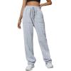 imageMakeMeChic Womens Wide Leg Sweatpants Drawstring High Waist Straight Leg Casual Loose Baggy Sweatpants PantsGrey Pocket