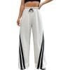 imageMakeMeChic Womens Wide Leg Sweatpants Drawstring High Waist Straight Leg Casual Loose Baggy Sweatpants PantsStriped Apricot
