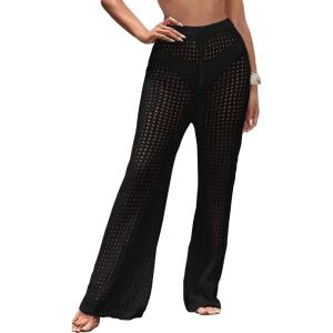 imageMakeMeChic Womens Cover Up Pants Drawstring Crochet Knitted Sheer Beach Cover Up Pants SwimwearBlack