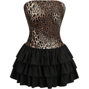imageMakeMeChic Womens Leopard Print Strapless Short Tube Dress Ruffle Tiered A Line Mini DressesLeopard Multi