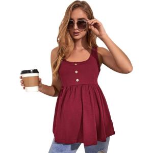 imageMakeMeChic Womens Maternity Tank Top Casual Solid Sleeveless Peplum TopBurgundy
