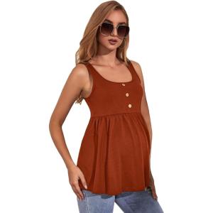 imageMakeMeChic Womens Maternity Tank Top Casual Solid Sleeveless Peplum TopRust Brown