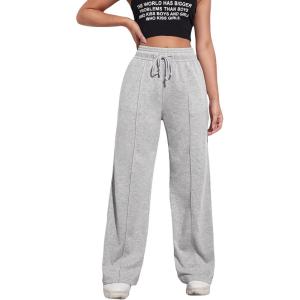 imageMakeMeChic Womens Wide Leg Sweatpants Drawstring High Waist Straight Leg Casual Loose Baggy Sweatpants PantsA Light Grey