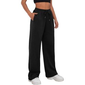 imageMakeMeChic Womens Wide Leg Sweatpants Drawstring High Waist Straight Leg Casual Loose Baggy Sweatpants PantsBlack