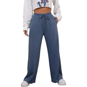 imageMakeMeChic Womens Wide Leg Sweatpants Drawstring High Waist Straight Leg Casual Loose Baggy Sweatpants PantsDusty Blue