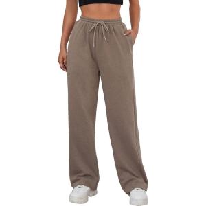 imageMakeMeChic Womens Wide Leg Sweatpants Drawstring High Waist Straight Leg Casual Loose Baggy Sweatpants PantsMocha Brown
