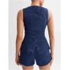 imageMakeMeChic Womens 2 Piece Outfit Button Round Neck Sleeveless Denim Blazer Vests and Shorts SetBlue