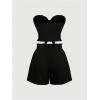 imageMakeMeChic Womens 2 Piece Outfit Shirred Tie Front Sleeveless Bandeau Summer Tube Top and Wide Leg Shorts SetBlack