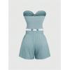 imageMakeMeChic Womens 2 Piece Outfit Shirred Tie Front Sleeveless Bandeau Summer Tube Top and Wide Leg Shorts SetBlue