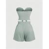 imageMakeMeChic Womens 2 Piece Outfit Shirred Tie Front Sleeveless Bandeau Summer Tube Top and Wide Leg Shorts SetGreen
