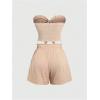imageMakeMeChic Womens 2 Piece Outfit Shirred Tie Front Sleeveless Bandeau Summer Tube Top and Wide Leg Shorts SetKhaki