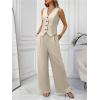imageMakeMeChic Womens 2 Piece Outfit Sleeveless Button Down Vest Blazer and Wide Leg Pants Suit Matching SetApricot