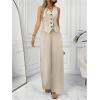 imageMakeMeChic Womens 2 Piece Outfit Sleeveless Button Down Vest Blazer and Wide Leg Pants Suit Matching SetApricot