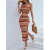 imageMakeMeChic Womens 2 Piece Outfits Boho Summer Geo Print Halter Crop Top and Split Thigh Midi Skirt SetMulticolor