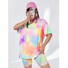 imageMakeMeChic Womens 2 Piece Outfits Casual Tie Dye Short Sleeve Round Neck Tee Shirt and Biker Shorts Matching SetMulticolor