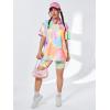 imageMakeMeChic Womens 2 Piece Outfits Casual Tie Dye Short Sleeve Round Neck Tee Shirt and Biker Shorts Matching SetMulticolor