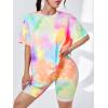 imageMakeMeChic Womens 2 Piece Outfits Casual Tie Dye Short Sleeve Round Neck Tee Shirt and Biker Shorts Matching SetMulticolor