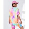 imageMakeMeChic Womens 2 Piece Outfits Casual Tie Dye Short Sleeve Round Neck Tee Shirt and Biker Shorts Matching SetMulticolor