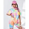 imageMakeMeChic Womens 2 Piece Outfits Casual Tie Dye Short Sleeve Round Neck Tee Shirt and Biker Shorts Matching SetMulticolor