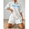 imageMakeMeChic Womens 2 Piece Outfits Half Sleeve Crew Neck Letter Print Tee and Track Shorts SetWhite and Blue