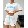 imageMakeMeChic Womens 2 Piece Outfits Half Sleeve Crew Neck Letter Print Tee and Track Shorts SetWhite and Blue