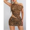 imageMakeMeChic Womens 2 Piece Outfits Leopard Print Asymmetrical Neck Crop Top and Mini Skirt SetMulticolor