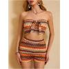 imageMakeMeChic Womens 2 Piece Outfits Tribal Print Knot Front Bandeau Crop Top and Shorts Boho SetMulticolor