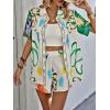 imageMakeMeChic Womens 2 Piece Summer Outfits Allover Print Button Front Short Sleeve Blouse Shirts and Shorts SetsGreen